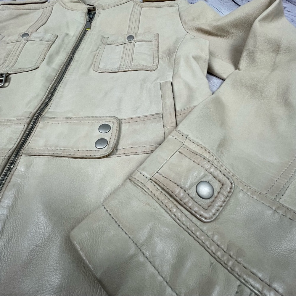 KENNETH COLE REACTION leather beige moto jacket size S - Picture 7 of 14